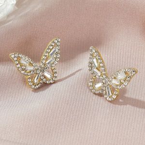 Golden shiny zircon butterfly crystal alloy earings